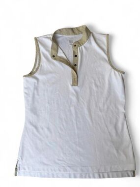 Tail White Sleeveless Polo Tank Top Tan Trim Tennis Golf Size M